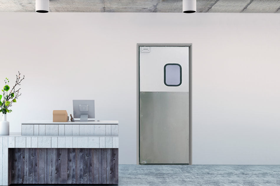 Eliason - FCG1, Aluminum Heavy Duty Traffic Door, Wood & Foam Insulated Core, Full Perimeter Gasket, 48" SS Protection Plate