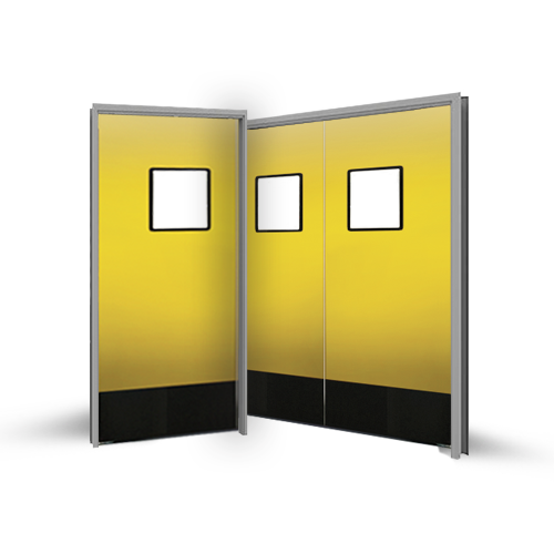 Eliason - SCP15, High Pressure Laminate Medium Impact Traffic Door, 8" ABS Scuff Plates, Hidden Hardware