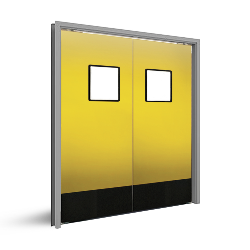 Eliason - SCP15, High Pressure Laminate Medium Impact Traffic Door, 8" ABS Scuff Plates, Hidden Hardware