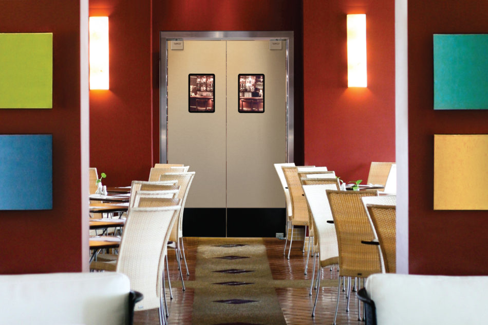 Eliason - SCP12, High Pressure Laminate Medium Impact Traffic Door, 8" Black ABS Impact Plate