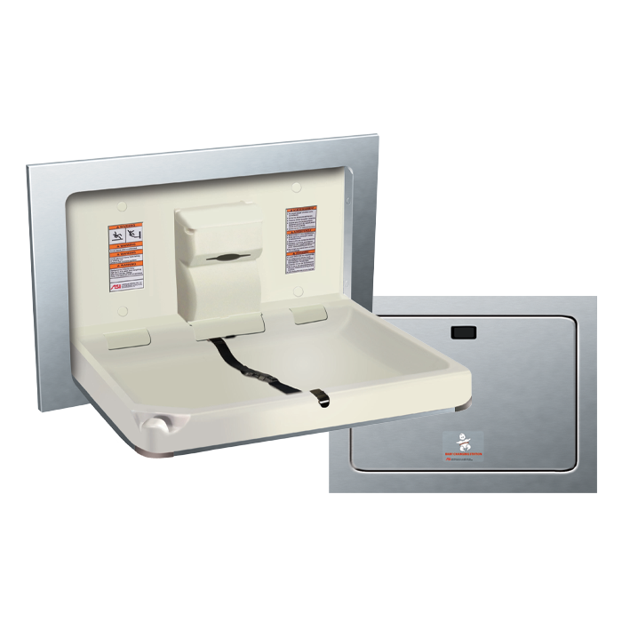 Baby Changing Station -  Horizontal - Stainless Steel - Recessed - ASI 10-9018