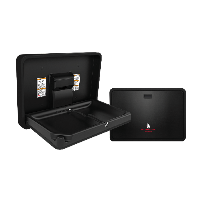 ASI - 10-9026-41 - Baby Changing Station – Horizontal – Black Plastic, Black Stainless Steel Door – Surface Mounted